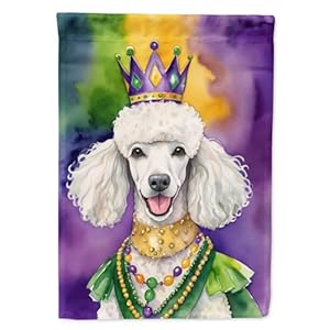 Caroline’s Treasures DAC4860GF White Poodle King of Mardi Gras Garden Flag Mailbox Flag Decorative Yard Flag Banner Outside Patio Artwork Yard Flower Beds, Garden Size, Multicolor
