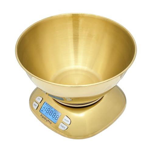 PantryPro Digital Kitchen Scale with Bowl - Gold Stainless Steel 12lbs Capacity - LCD Display Grams and Ounces Battery Included