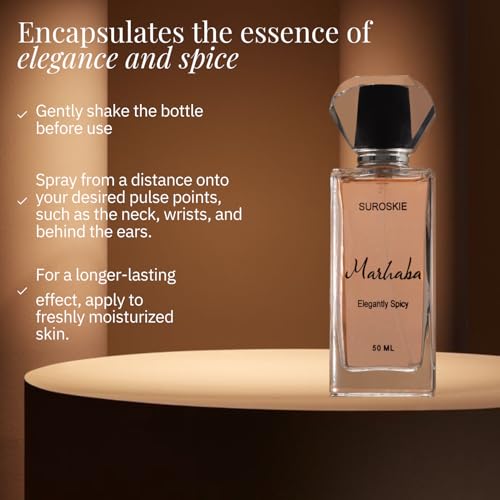 Image of Suroskie Marhaba Perfume 50Ml | Luxury Eau De Parfum | Long Lasting Unisex Fragrance Spray | Aromatic Blend Of Aqua, Cinnamon & Amber Scent | Spicy, Citrus & Woody Notes | Premium Gift For Men & Women