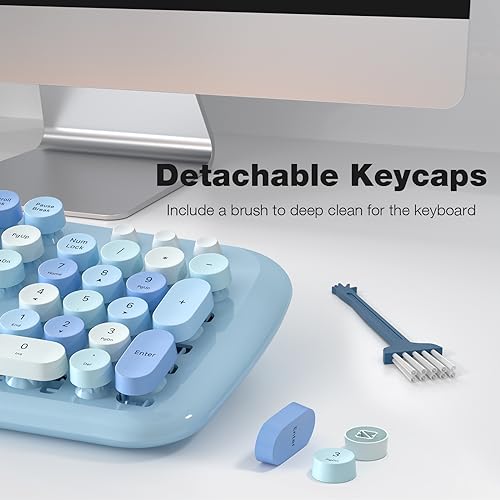 Image of KNOWSQT Wireless Keyboard and Mouse Combo Pale Blue - Colorful 104 Key 2.4G Round Keycap Typewriter Keyboards, USB Dongle Plug and Play, for Laptop, Windows, PC, Mac, Desktop