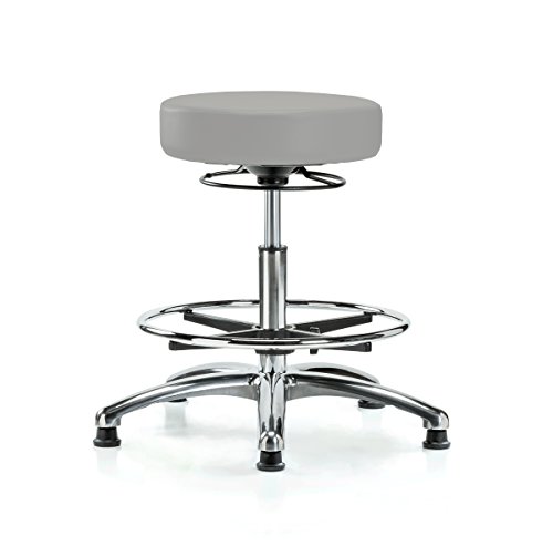 Image of Perch Chrome 360 Degree Height Adjustable Stationary Stool with Foot Ring | Medium Bench Height 20.5-28 inch | Grey Vinyl