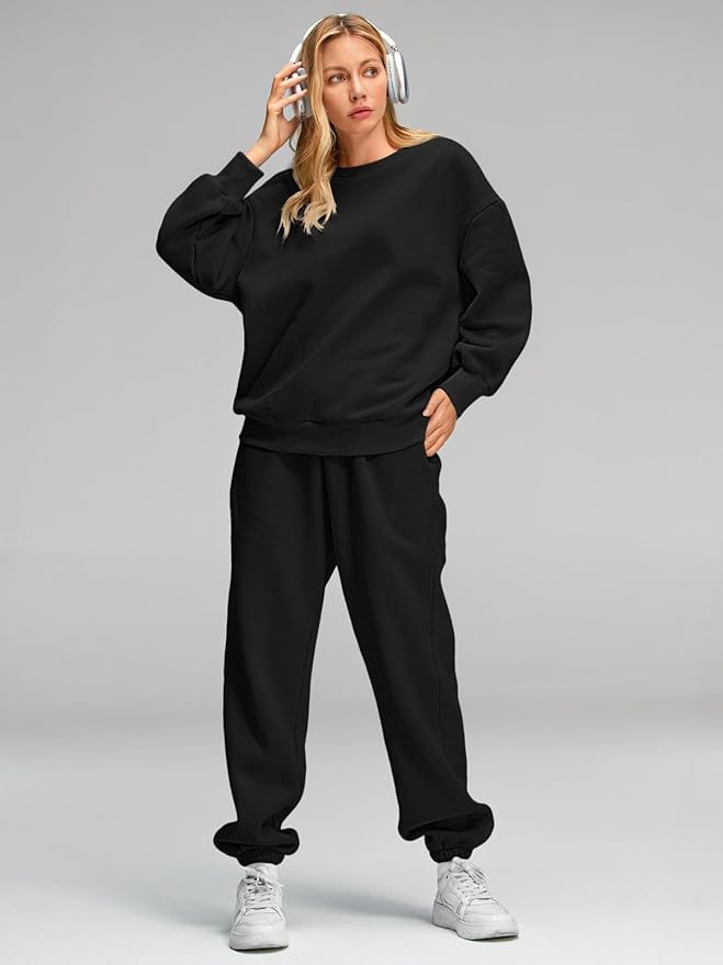 Image of Q - RIOUS Women Oversize Sweatshirt & Joggers Track Suit Co-ord Set, Black,Brown,Grey,(S-XL)