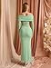 KUTUMAI Women Off Shoulder Long Sleeve Maxi Dress Cutout Mesh Ruched Bodycon Formal Wedding Guest Dresses Sage XS