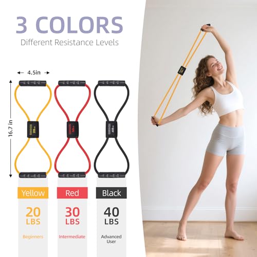 Image of Figure 8 Resistance Bands with Handles for Women Men, Exercise Bands for Back, 8 Shaped Resistance Bands for Arms, Shoulder, Leg Stretching, Physical Therapy, Yoga, Pilates, Home Gym Workout Equipment