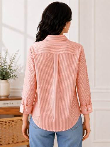 Image of Cotton Striped Shirt for Women with Long Sleeves, Ultra-Soft Cotton Blend, Regular Fit Womens Stylish Casual Shirt, Formal, Party, Beach, Summer Wear