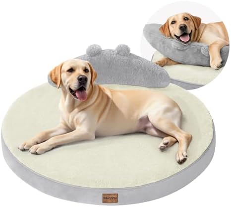 Large Dog Bed Orthopedic Dog Beds for XX-Large Dogs with Washable Removable Cover Waterproof Pet Beds with Pillow-Beige and Light Gray