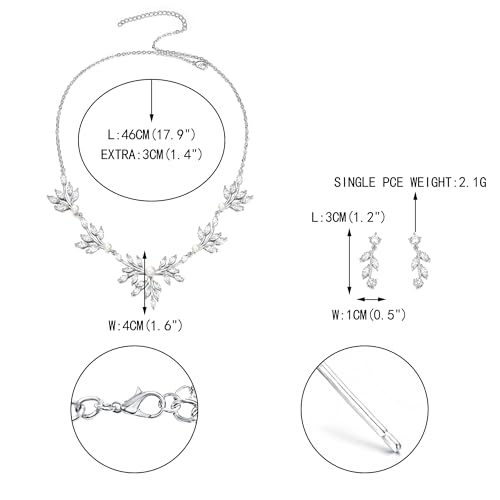 Image of EVER FAITH Wedding Cubic Zirconia Jewelry Set for Women, Marquise White Simulated Pearl Floral Vine Bridal Prom Necklace Earrings for Bride