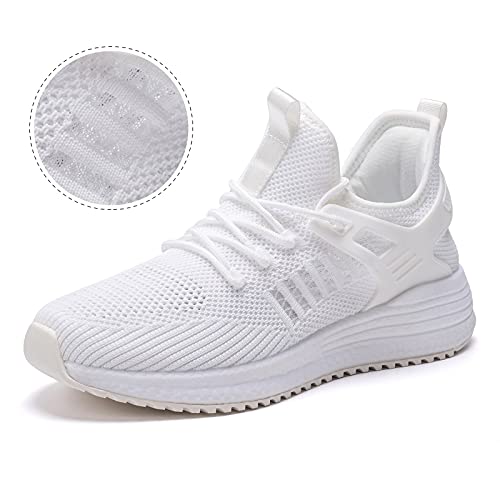 SDolphin Running Walking Shoes Women - White Tennis Sneakers Workout Gym Cloud Nursing Athletic Breathable Mesh Memory Foam Lightweight Slip on Fashion Comfortable Jogging Training Shoes