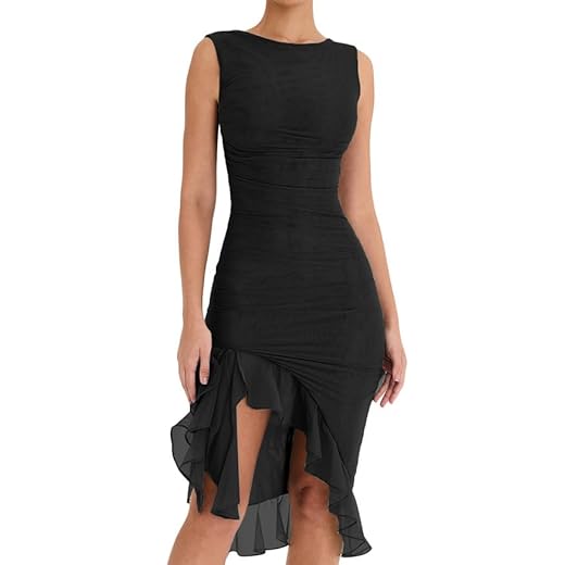 RTGSE Vestido de mujer con estampado de malla de espaguetis Y2K sin mangas Floral Printed Slit Maxi Vestido Vintage Clubwear Vestido de calle de los 90, A negro, M