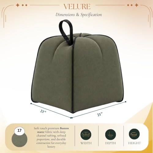 Image of CASASTYLE Signature Velure Suri Accent Pouf | Boston Fabric | 40D High-Density Foam | (Ocean Green) | Footrest, Vanity Ottoman & Accent Seat for Home, Office, & Hotel