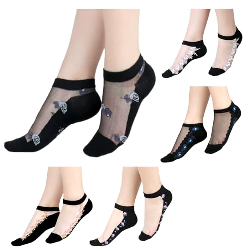 Benefeet Sox Womens Girls Sheer Ankle Socks Lace Mesh Socks Transparent See Through Clear Sock Thin Summer Nylon Short Sock