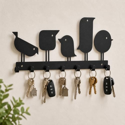 Image of Bird Metal Key Hanger | Heavy Duty Steel Wall-Mounted Key Holder with 7 Hooks | Home Decor Organizer | Stylish Keychain Holder | Decorative Modern Key Rack for Home Entrance, Office