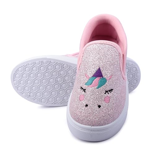 Image of Myau Girls' Glitter Embroidery Design Slip-On Shoes, Casual Sneakers for 3-8 Years