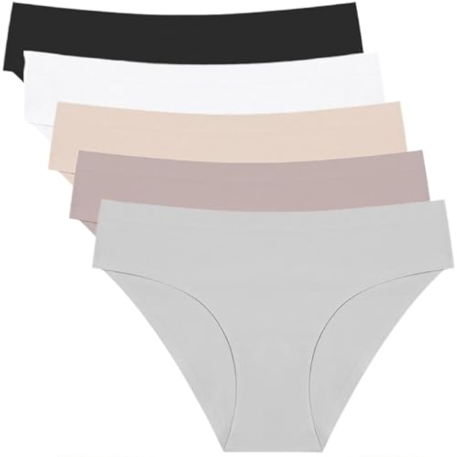 Seamless Hipster Underwear, High Cut Briefs Panties, Nylon Underwear for Women (5 Pack)