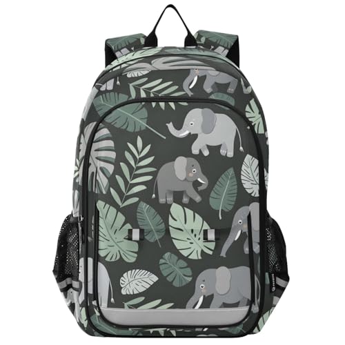 Sac à dos d'école éléphant et feuilles de palmier pour enfants, filles et garçons