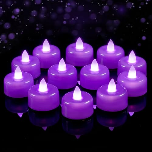 Image of Amagic 24 Pack Purple Flameless LED Tea Lights Candles Battery Operated, Electric Fake Tealight Candles for Party, Wedding, Table Centerpiece, Home Decor, Mardi Gras, Halloween, Christmas, Proposal