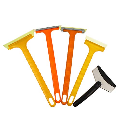 FAVOMOTO Stainless Steel Beef Tendon Snow Shovel 5pcs Set Ice Scraper Frost Removal for Auto Non-slip Handle Easy to Carry