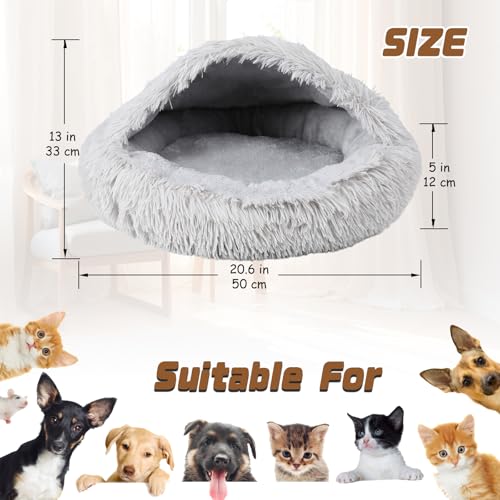 Bdor Cat Beds & Dog Bed with Cover Cave, 20in Round Beds for Medium Small Pets, Self Warming Soft Plush Donut Calming Pet Bed for Indoor Cats Dogs Puppy Kitten, Washable Bed with Non-Slip Bottom - Image 5