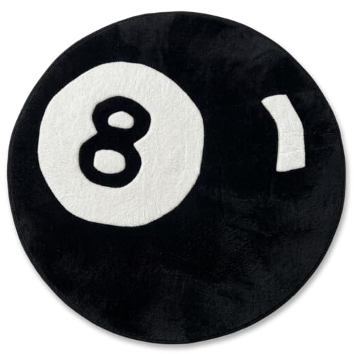 30 Inch Round 8 Ball Rug, Non-Slip TPR Backing, Spot-Clean Sports Rug