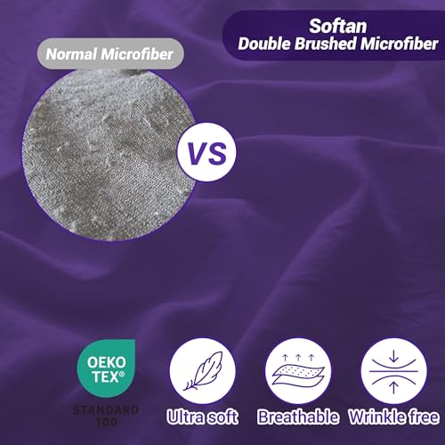 Image of Softan Microfiber Twin Sheet Set with Non-Slip Corner Straps, Purple | 15 inch Deep Pocket Fitted Bed Sheets, Double Brushed Microfiber, Sheets & Pillowcase for All Season