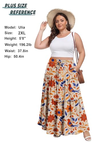 Image of Lepunuo Womens Casual Boho High Waisted Flowy Maxi Skirts Tiered Floral Long Skirts with Pockets for Summer Beach Vacation