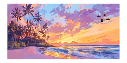 Diamond painting XXL 50x100cm coucher de soleil plage broderie diamant kit - 2