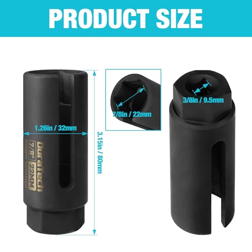 Image of DURATECH O2 Oxygen Sensor Socket 3 /8 inch Drive x 7 /8 inch(22mm), Oxygen Sensor Remover Tool Chrome-Vanadium Steel with Side Wire Gate, O2 Removal and Installation