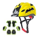 Atphfety Kids Helmet Set,Toddler Helmet for Boys Girls Age 1+ with Knee Elbow Pads Wrist Guards for Bike Skating Skateboard Cycling Scooter Rollerblading (S:50 cm - 54cm/19.7-21.2 inch, Bat)