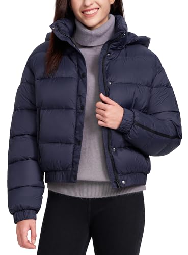 Pioneer Camp Damen Winterjacke Puffer 3/4 Jack Mitteldick Cropped Jacket Kurz Wasserabweisende Daunenjacke mit Kapuzen(Dark Blue;M)