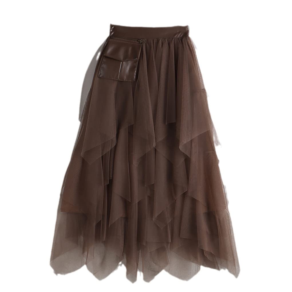 Dninmim Gonna a trapezio irregolare a vita alta in tulle gonna a trapezio da donna gonna versatile con tasche