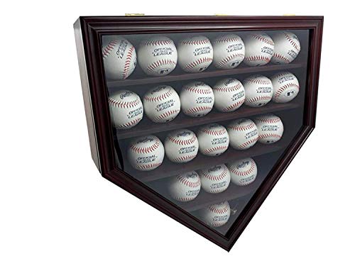 DECOMIL Solid Wood 21 Baseball Display Case Wall Cabinet Holder Shadow Box, w/UV Protection, Lockable