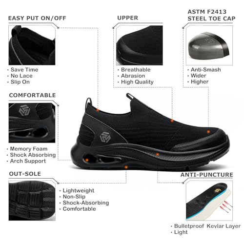 Steel Toe Shoes Men Lightweight Comfortable Work Shoes Slip On Safety Shoe Walking Sneakers Puncture Proof Loafers2