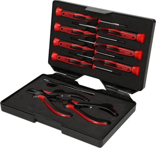 KS TOOLS 500.7180 Coffret de pinces et tournevis électroniques, 1,4 à 3 mm - 10 pcs Noir