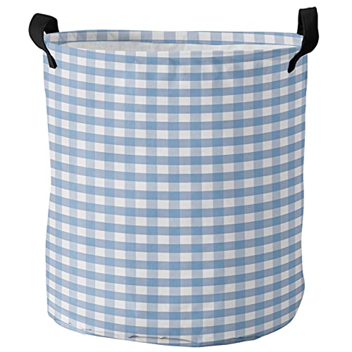 Laundry Baskets With Handles, Buffalo Check Plaid Waterproof Freestanding Laundry Hamper, Round Collapsible Hampers For Bedroom, Laundry, Clothes, Toys, Gingham Blue, 16.5X17Inch #TOP4