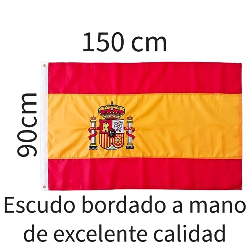 Embroidered Spain Flag, Large Spanish Flag for Outdoor 90 x 150 cm, Reinforced Balcony Spain Flag with 2 Metal Eyelets - Image 2