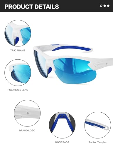 Image of BIRCEN Mens Polarized Sunglasses for Sports: TR90 Lightweight Sun Glasses Wrap Around Shades for Fishing Driving Cycling