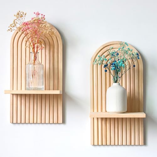 2pcs étagères Murales Bois Double Arc – Style Boho Nordique Etageres Flottantes Deco Plantes Mini Objets Pour Salon Chambre Salle De Bain 98654538