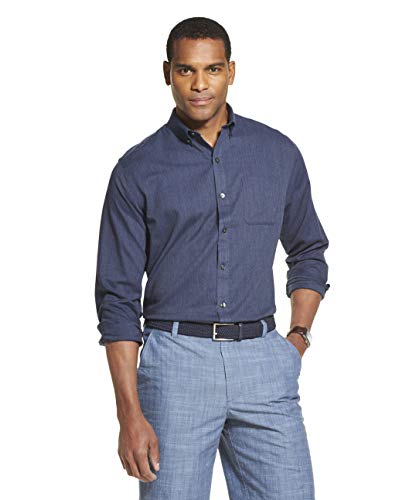 Van Heusen Men's Flex Long Sleeve Button Down Stretch Shirt, Black IRIS Solid, Large