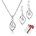 Produktbild Huture Damen Kette und Ohrringe Set mit Zirkonia Twist Schmuck Haken Ohrhänger mit Ohrring Kette Halskette 925er SilberAnhänger Herz Schmuckset für Mädchen Geschenk Hochzeit Verlobung Party Passt