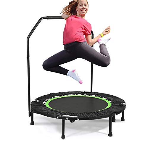Bunao Portable & Foldable Fitness Workout Mini Rebounder Trampoline 40 Inch Max Load 300lbs with Adjustable Handrail for Indoor Garden Workout Cardio Exercise (Type4)