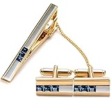 Romantic Gold Cufflinks &Tie Clip Set for Men, Modern Swarovski Crystal Shirt Studs & Necktie Bar, Fashion Collection Cuff Links Stickpin, Shiny Tie Pin & Cuff Button (Small Rectangle Set)