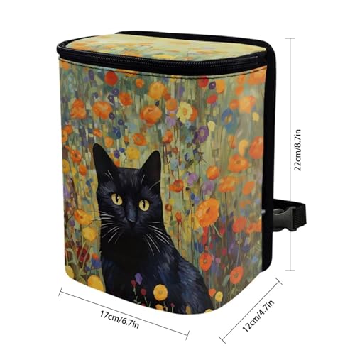 Image of Talayituse Cat Flower Print Car Trash Can with Lid, Leak Proof Auto Trash Bag Hanging Vehicle Garbage Can Multipurpose Storage Container for Back Seat Road Trip