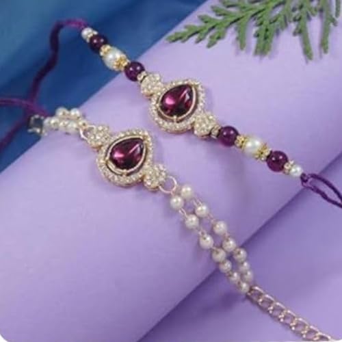Image of I Jewels Designer Kundan Pearl Bhaiya Rakhi With Roli Chawal for Brother /Bro /Men with Rakshabandhan Card