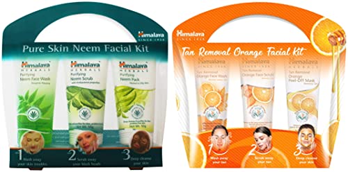 Image of Himalaya Pure Skin Neem Facial Kit (Facewash 50ml, Scrub 50g & Face Pack 50g) and Himalaya Tan Removal Orange Facial Kit (Tan Removal Orange Peel-Off Mask, Face Scrub, Face Wash), 150 ml (Pack of 3)