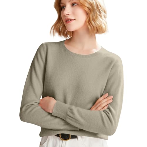 FONMA Womens Sweaters Women's Pure Cashmere Sweater 2025 Fall Winter Crew Neck Long Sleeve Warm Soft Knitted Pullover Browns Large