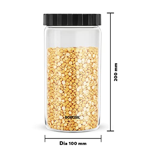Image of Borosil Endura 1.2 L Glass Jar With PP Lid, Air-Tight Storage Container For Kitchen, Glass Jar For Storing Spices, Dals, Grains, Rice, Clear With Grey Lid, Round