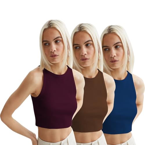 Image of KERI PERRY Tops for Women Crop Top for Women's Tank Activewear Tee Sports Western Casual Cotton Camisole Pack of 3 Combo