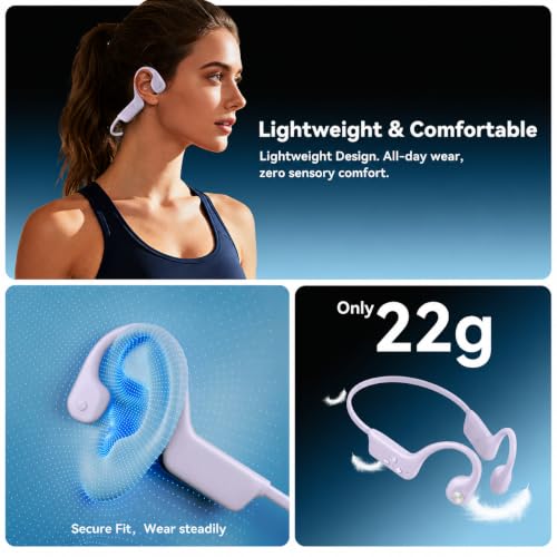 Image of Fanisic Bone Conduction Headphones, Bluetooth 6.0 Open Ear Headphones with Mic, Type-C Quick Charge, Long Battery Life, IPX5 Sweatproof, Lightweight Comfortable for Gym, Sports, and Driving(Purple)