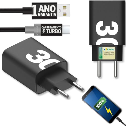 Carregador Turbo 30W Compatível Para Samsung Galaxy Tipo C Rápido...
