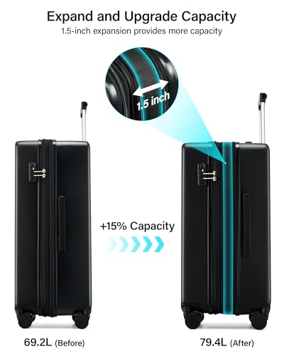 Image of Hanke 24 Inch Expandable Checked Luggage, Hard Shell with Side Hook | PC Hard Shell, Medium Check in Luggage, Separate Wet Pocket, 8 Spinner Wheels, Family Travel, 5-7 Day Trips